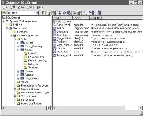 SQL Central - средство администрирования баз данных